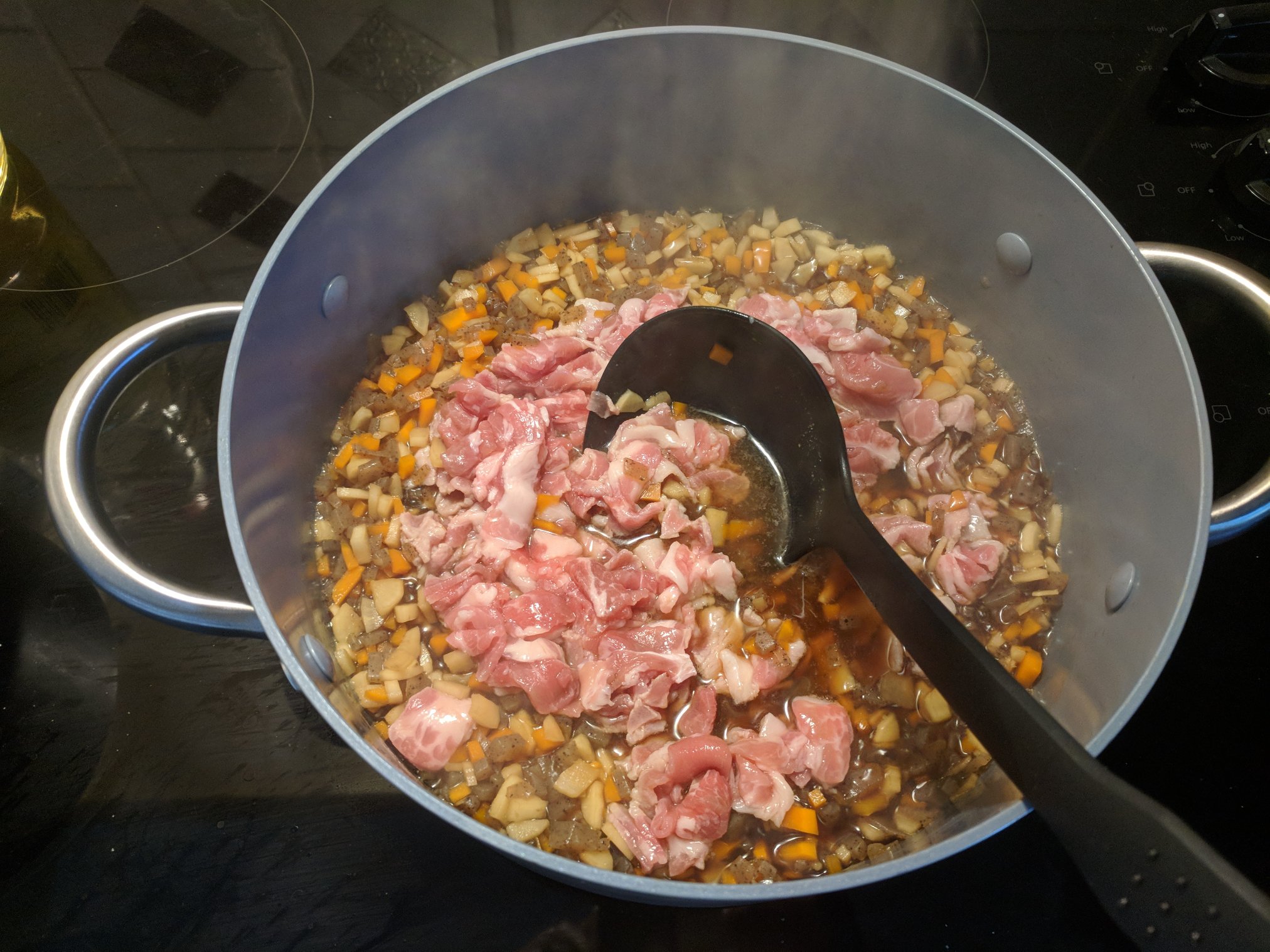 Adding in meat